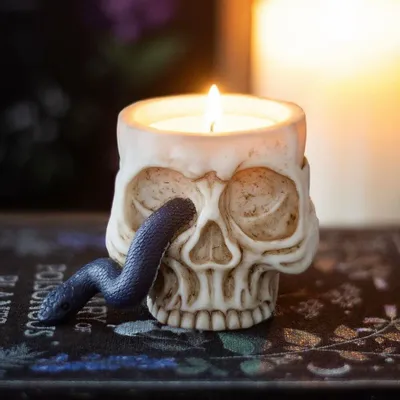 Candlesticks and candle holders - Skull Tealight Holder with Snake - SOMETHING DIFFERENT WHOLESALE