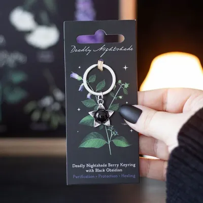Jewelry - Deadly Nightshade Keyring with Black Obsidian - SOMETHING DIFFERENT WHOLESALE