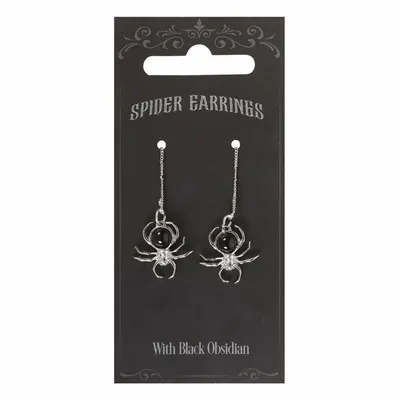 Jewelry - Black Obsidian Spider Threader Earrings - SOMETHING DIFFERENT WHOLESALE