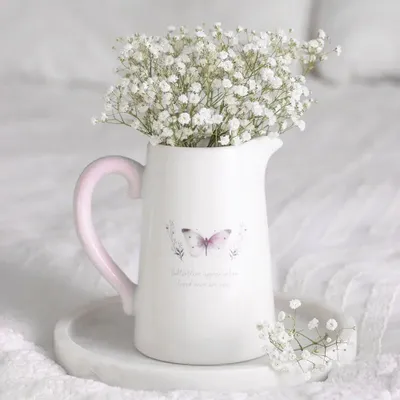 Vases - White Butterfly Print Ceramic Flower Jug - SOMETHING DIFFERENT WHOLESALE