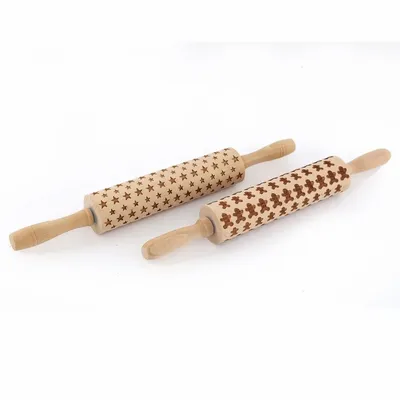 Kitchen utensils - 39cm Wooden Christmas Rolling Pin - SOMETHING DIFFERENT WHOLESALE