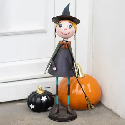 Ornaments - Metal Witch Ornament with Broom - SOMETHING DIFFERENT WHOLESALE