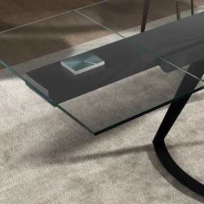 Tables Salle à Manger - Table à manger extensible rectangulaire en verre trempé et acier noir - ANGEL CERDÁ