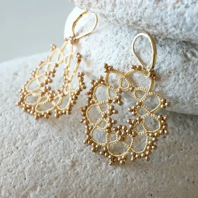 Jewelry - EARRINGS MADE OF WIRE & BEADS, FLOWER - KARAWAN AUTHENTIC