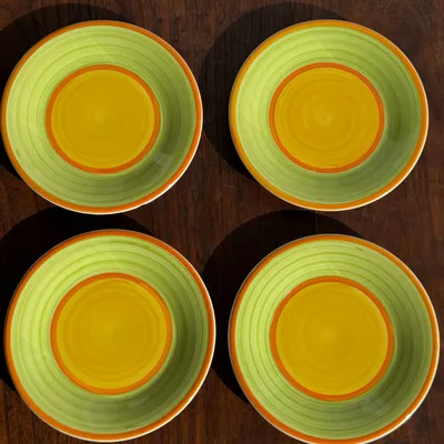 Everyday plates - Set of 4 Italian ceramic plates with green orange yellow sparkles D20 - OFFICE OBJETS