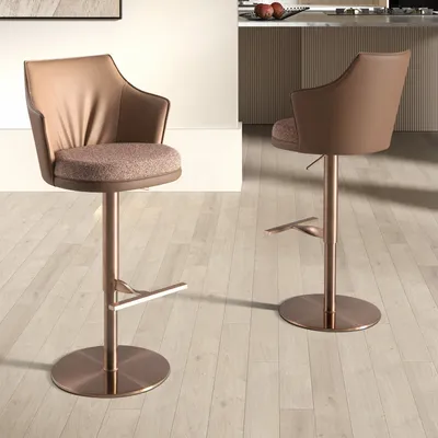 Stools - Swivel stool in mottled brown fabric and brown leatherette - ANGEL CERDÁ