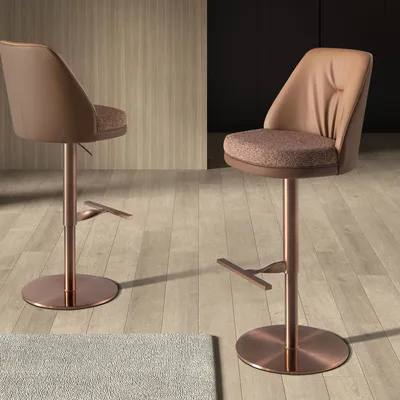 Tabourets - Tabouret pivotant en tissu marron marbré et similicuir marron - ANGEL CERDÁ