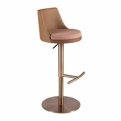 Stools - Swivel stool in terracotta brown and beige fabric and brown leatherett - ANGEL CERDÁ