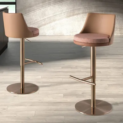 Stools - Swivel stool in terracotta brown and beige fabric and brown leatherett - ANGEL CERDÁ