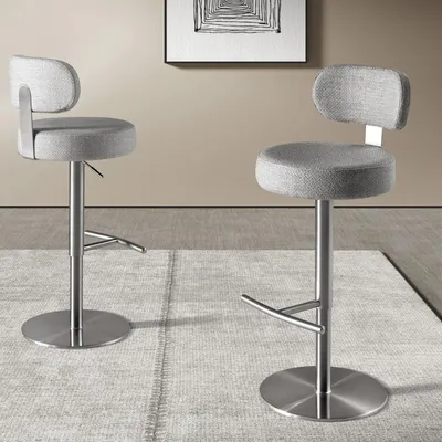 Tabourets - Tabouret pivotant en tissu gris clair marbré - ANGEL CERDÁ