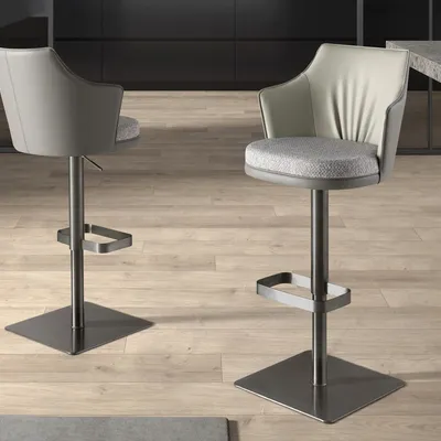 Stools - Swivel stool in grey marbled fabric and dark grey leatherette - ANGEL CERDÁ