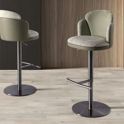 Tabourets - Tabouret pivotant en tissu vert foncé et blanc et similicuir vert oliv - ANGEL CERDÁ