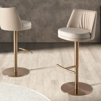 Stools - Swivel stool in cream marbled fabric and cream leatherette - ANGEL CERDÁ