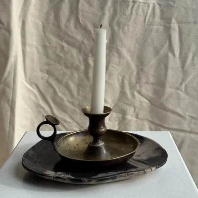 Bougeoirs et photophores  - Bougeoir à main doré ancien noirci H8 D13,5 - OFFICE OBJETS