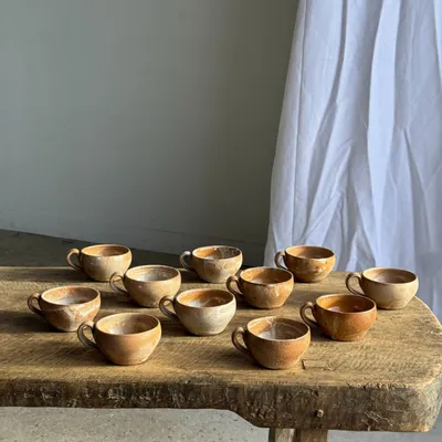 Mugs - Set of 11 vintage coffee cups with matt raw stoneware H11 - OFFICE OBJETS