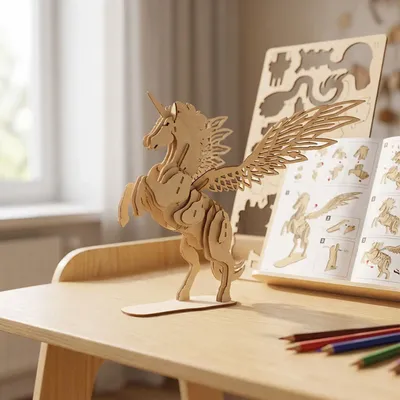 Loisirs créatifs pour enfant - MAQUETTE EN BOIS : LICORNE MYTHIQUE - ULYSSE COULEURS D'ENFANCE