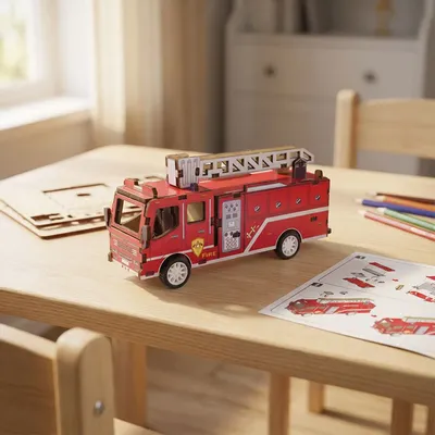 Loisirs créatifs pour enfant - MAQUETTE EN BOIS : CAMION DE POMPIER (RÉTRO FRICTION) - ULYSSE COULEURS D'ENFANCE