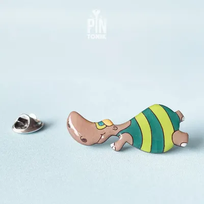 Brooches - Swimming Hippo Wooden Lapel Pin - PINTONIK