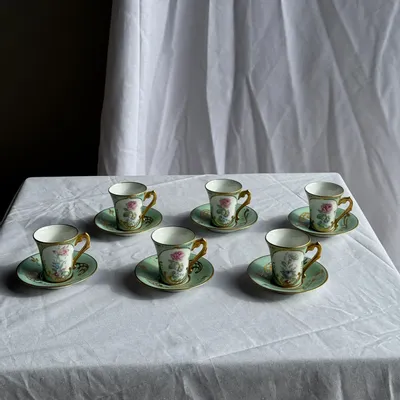 Mugs - Set of 6 turquoise cups and saucers in Couleuvre porcelain - OFFICE OBJETS
