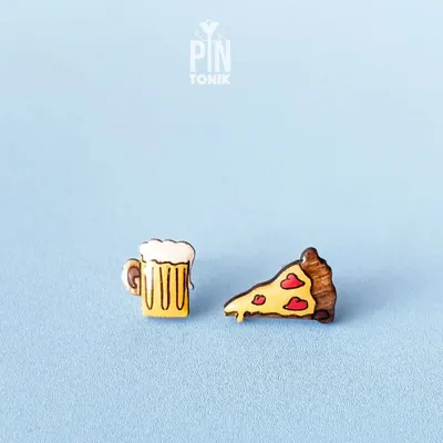 Bijoux - Boucles d’Oreilles Clous Dépareillées Pizza & Bière - PINTONIK