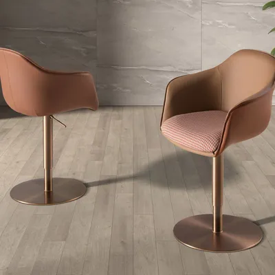 Chaises - Chaise pivotante tissu marron terracotta et beige et similicuir marron - ANGEL CERDÁ