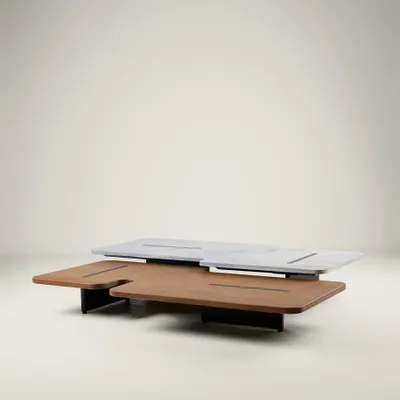 Tables basses - Jais Coffee Table Matériaux mixtes (Bois + Marbre/Pierre + Métal/Laiton) Sur mesure (bois + pierre + laiton) - ARBORE BY CAREL WOODWORKS