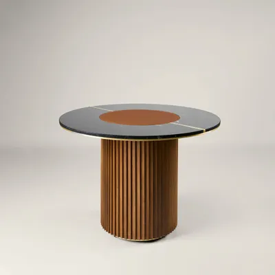 Dining Tables - The Shelby Table Wood + Marble + Brass + Leather - ARBORE BY CAREL WOODWORKS