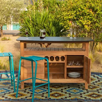 Dining Tables - NAVY bar table, teak and compact HPL top. - EZEÏS