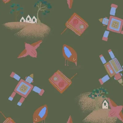 Textile and surface design - C026007 Radio Lucinda & Tin Man Pattern Design - PAOLA PAGANO