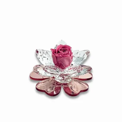 Gifts - iris Crystal flowers and a preserved rose with a pink gold plexiglass base - DEBORACARLUCCI