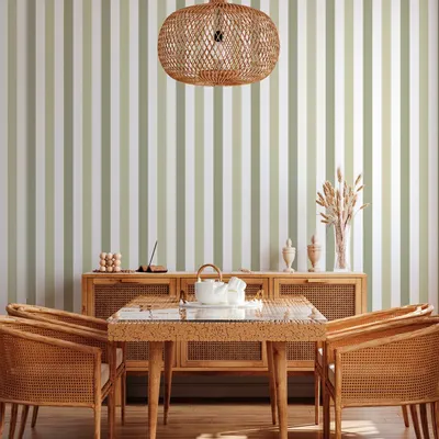 Tapestries - Alternating Stripes Sage Panoramic Wallpaper - LE PAPIERS DE NINON