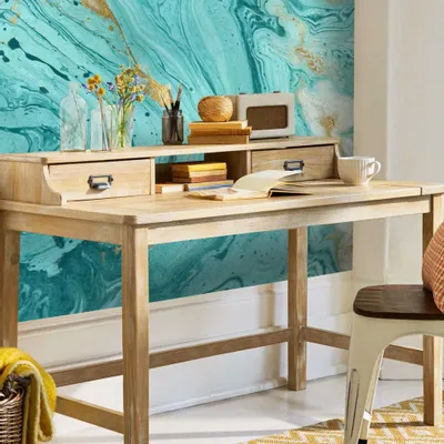 Tapisseries - Papier peint panoramique Turquoise Marble - LE PAPIERS DE NINON