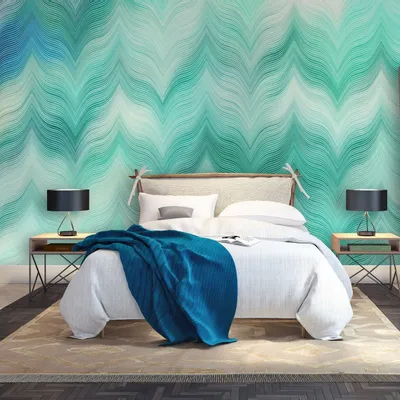 Tapisseries - Papier peint panoramique Emerald Blue Waves - LE PAPIERS DE NINON