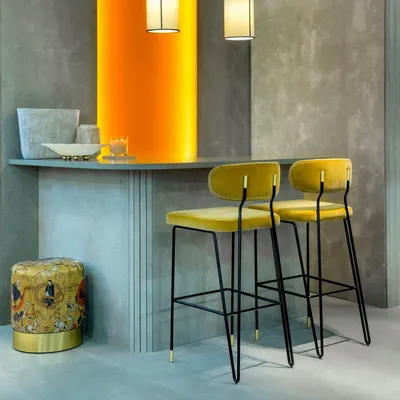 Stools for hospitalities & contracts - Apollo Bar Stool in Lacquered Iron and Brass Details - DUISTT