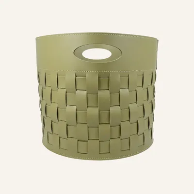 Boîtes de rangement  - Panier de rangement en cuir tressé THESA - ronde - LIMAC DESIGN