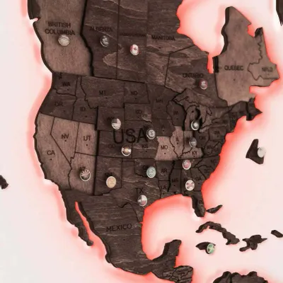 Autres décorations murales - Carte du Monde en Bois 3D LED 3.0 Prime Noyer Foncé M USA Droite - ENJOY THE WOOD