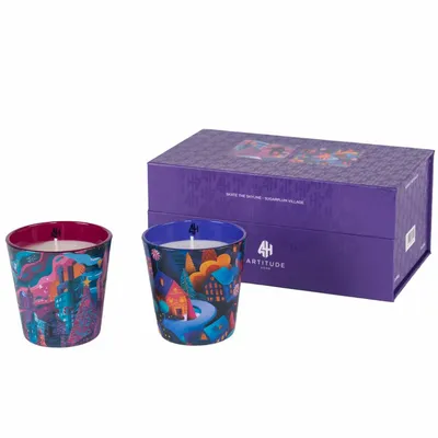 Candles - Skate the Skyline-Sugarplum Village-2pc Glass Candle Gift Set - ARTITUDE HOME