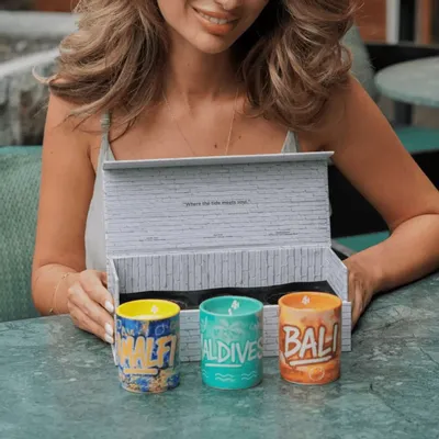 Bougies - Coffret cadeau de bougies en céramique ambiance plage (lot de 3 x 7,5 cm) - ARTITUDE HOME