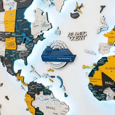 Objets de décoration - Carte du Monde en Bois Colorée 3D Travel Tracker Cruise Liner - Aqua - ENJOY THE WOOD