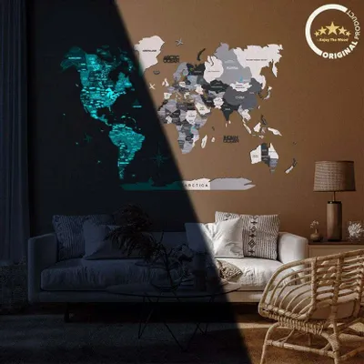 Other wall decoration - World Wooden Map Colored 3D L Prime Plus Nordik Lum - ENJOY THE WOOD