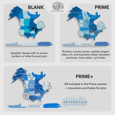 Autres décorations murales - Carte du Monde en Bois Colorée 3D L Prime Azure Lum - ENJOY THE WOOD