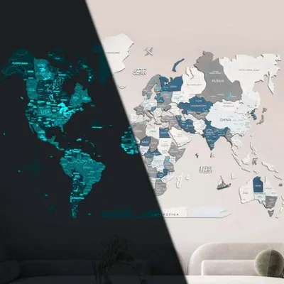 Other wall decoration - World Wooden Map Colored 3D 3XL Prime Plus Cruise Lum - ENJOY THE WOOD