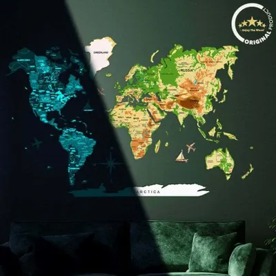 Other wall decoration - World Wooden Map Colored 3D 3XL Blank Physical Lum - ENJOY THE WOOD