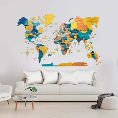 Other wall decoration - World Wooden Map Colored 3D L Blank Indie Lum - ENJOY THE WOOD