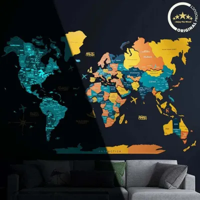 Other wall decoration - World Wooden Map Colored 3D XL Blank Indie Lum - ENJOY THE WOOD