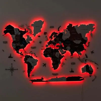 Other wall decoration - World Wooden Map Colored 3D M Prime Plus Rustic Lum LED 3.0 EU Right - ENJOY THE WOOD