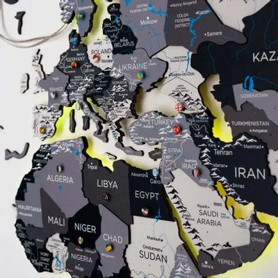 Other wall decoration - World Wooden Map Colored 3D XL Prime Nordik Lum LED 3.0 EU Right - ENJOY THE WOOD