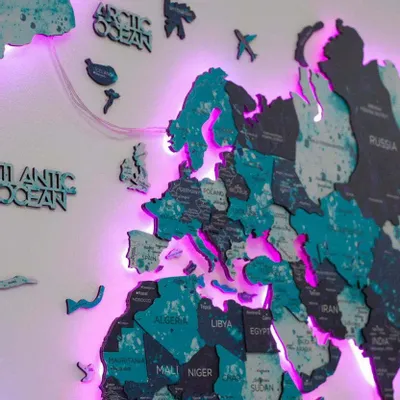 Autres décorations murales - Carte en bois du monde colorée 3D XL Prime Ocean Lum LED 3.0 UE Droite - ENJOY THE WOOD