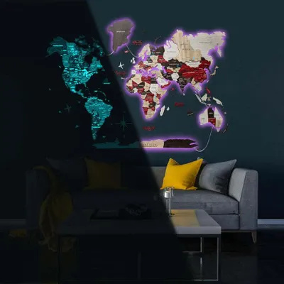 Other wall decoration - World Wooden Map Colored 3D M Prime Urban Lum LED 3.0 EU Right - ENJOY THE WOOD