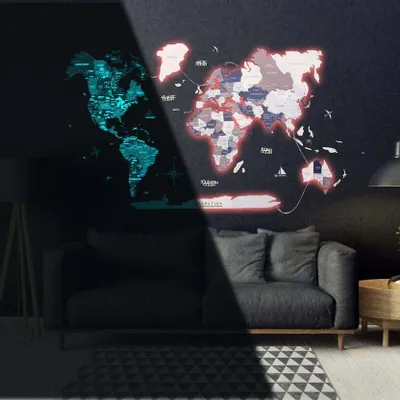 Other wall decoration - World Wooden Map Colored 3D M Prime Cruise Lum LED 3.0 EU Right - ENJOY THE WOOD